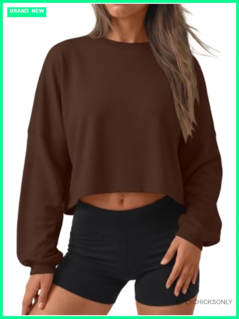 Cropped Crewneck Sweatshirt Long Sleeve Loose Fit Pullover Top